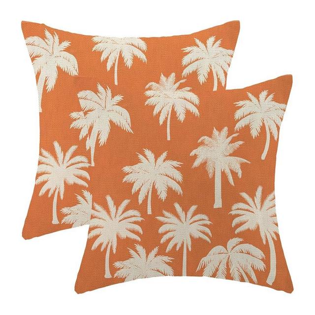 Palm Tree Pillow Covers 18x18 Inch Set of 2 Vintage Tropical Throw Pillow Covers Summer Outdoor Decorative Cushion Cover Burnt Orange Square Pillowcase for Sofa Couch Indoors Outdoors Decor