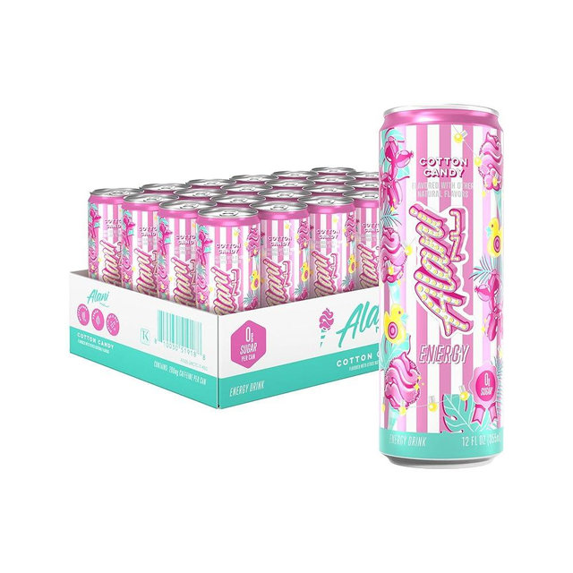Alani Nu COTTON CANDY Sugar Free, Low Calorie Energy Drinks, 200mg Caffeine, Biotin B Vitamins, Zero Sugar, 10 Calories, 12 Fl Oz Cans, 24 Pack