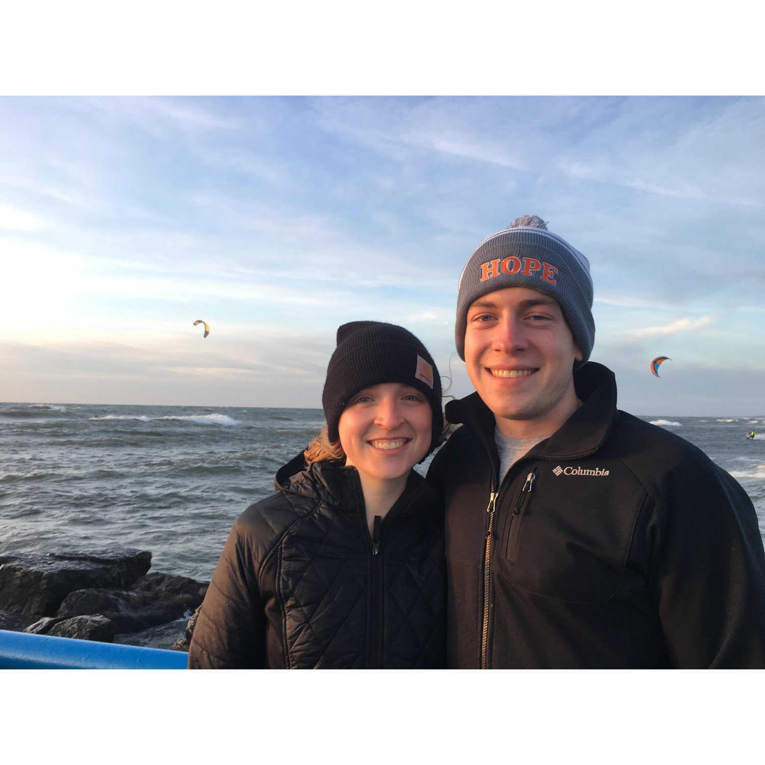 Freezing our butts off for a Lake Michigan Sunset