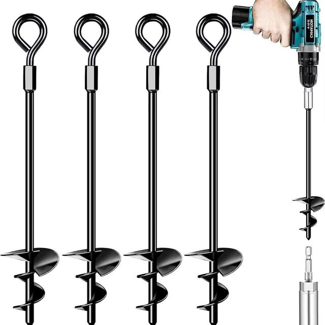 Payivsve Ground Anchors, Heavy Duty Swing Set Anchors, Spiral Earth Anchors for Trampoline, Camping, Shed, Canopies, Metal Trampoline Anchors Resistant Strong Wind