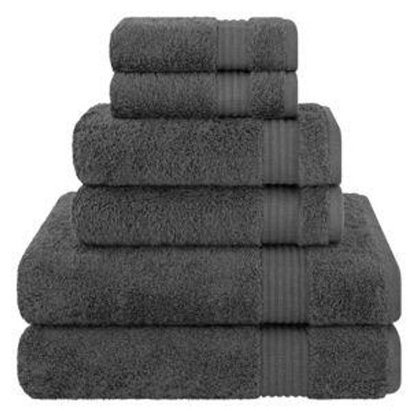 American Soft Linen Turkish Premium Quality 100% Cotton 6 Piece Towel Set, Soft Absorbent Quick Dry Bath Towels for Bathroom (Dark Gray)