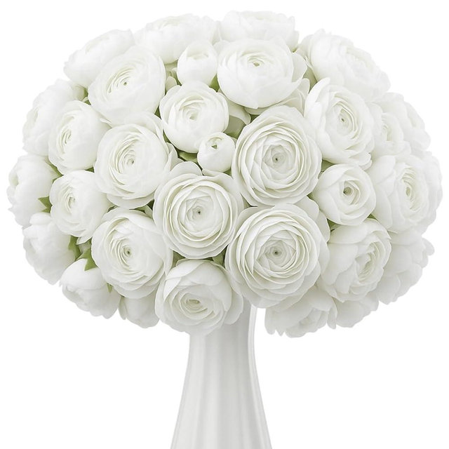 Giegxin 48 Pcs Ranunculus Artificial Flower,Real Touch Peonies Artificial Flower Silk Faux DIY Bouquet for Wedding Bridal Shower Valentine Centerpieces Arrangements Home Decorations(White)