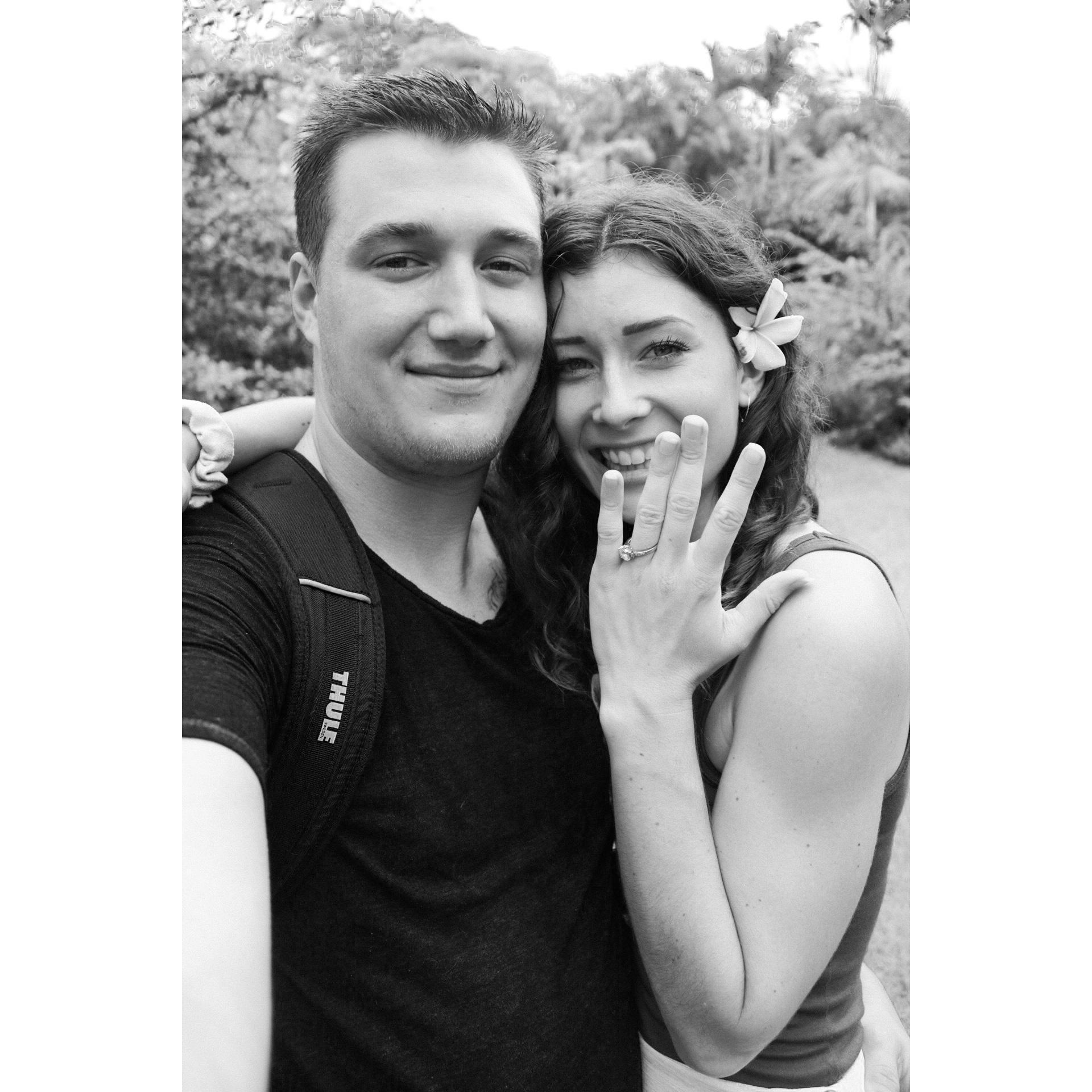 We got engaged in a botanical garden in Mexico in August 2019