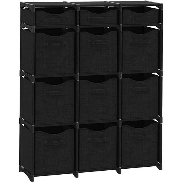 12 Cube Closet Organizers And Storage | Includes All Storage Cube Bins | Easy To Assemble Closet Storage Unit With Drawers | Room Organizer For Clothes, Baby Closet Bedroom, Playroom, Dorm (Black)