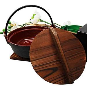 Ebros Japanese Cast Iron Sukiyaki Nabemono Personal Size Hot Pot With Wooden Lid