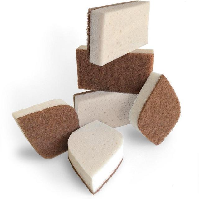 Pura Naturals Stink Free Sponge. Inhibit Bacteria. Stay Fresh NO ODOR Guarantee! Eco Kitchen/Household/Dish Sponges w/Walnut Scrubbers. 40x more durable. (6)