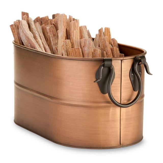 Small Copper Finished Firewood Bucket With 5 lbs. Fatwood                    11695