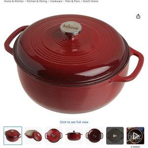 Lodge 6 Quart Enameled Cast Iron Dutch Oven with Lid – Dual Handles – Oven Safe up to 500° F or on Stovetop - Use to Marinate, Cook, Bake, Refrigerate and Serve – Island Spice Red