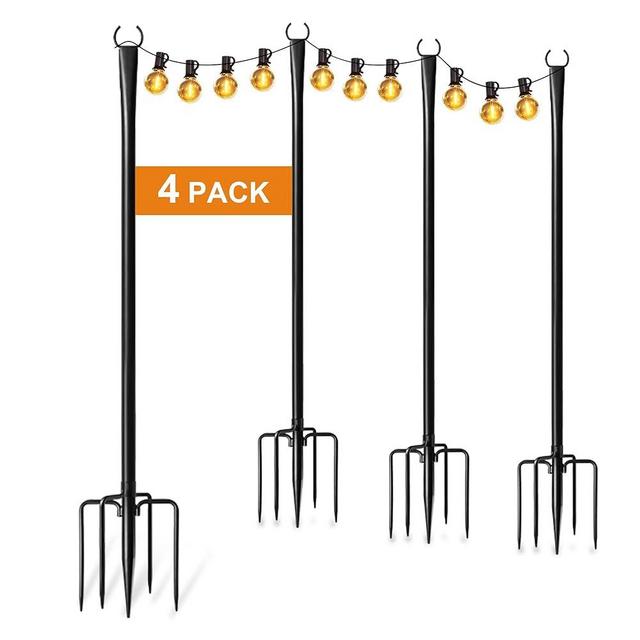 4 Pack String Light Poles for Outside, Thickened Metal Lights Hanger Pole Outdoor with Fork, Lighting Hanging Post for Patio Decor Garden Backyard Yard Front Porch Outside Decorations