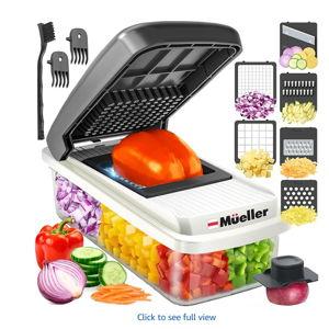 Mueller Vegetable Chopper Mandoline Slicer, Food Veggie Chopper, Cheese Grater, Onion Vegetable Cutter with Container, Dicer, Kitchen Gadgets & Essentials, White Sand/Grey