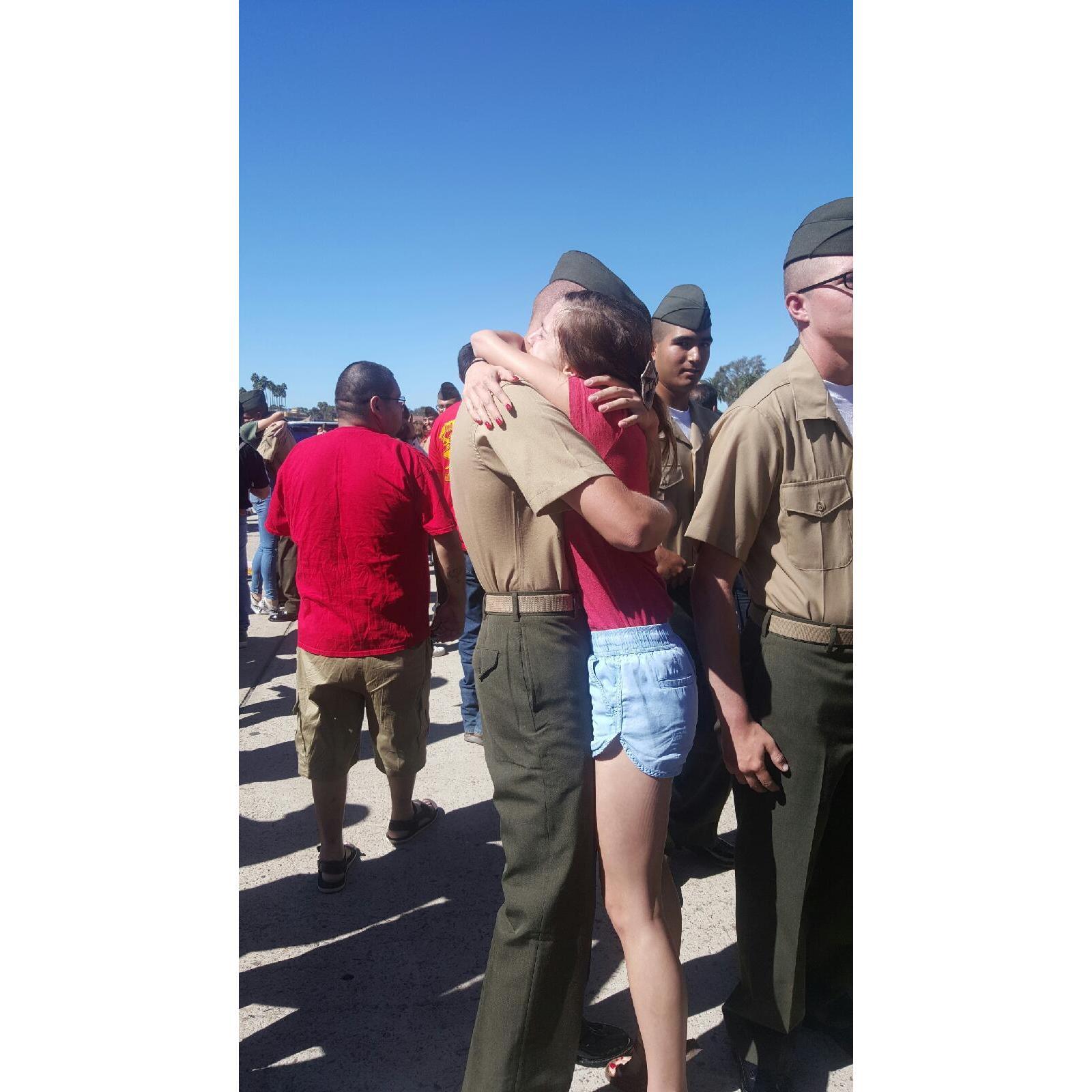 "Seeing each other for the first time after 3 months of boot camp"