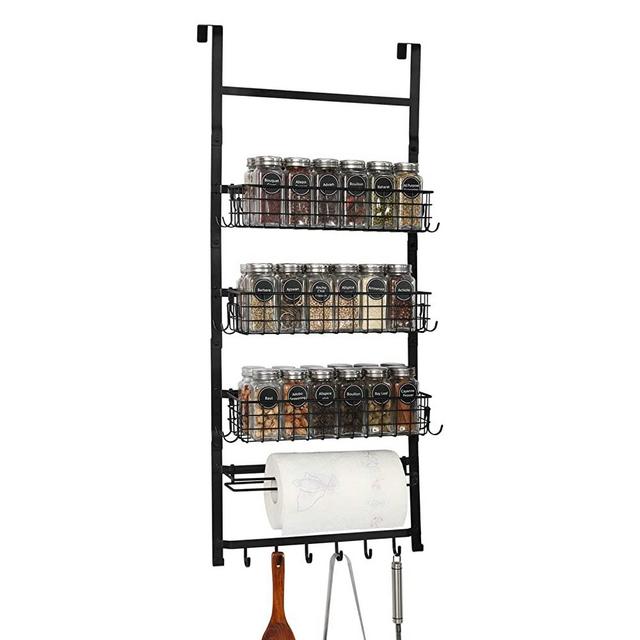 X-cosrack 3 Tier Spice Rack Organizer,Door Pantry Organizer Rack with Hooks and Napkin Holder,Wall Mounted - for Cans, Spice, Food, Closet -DIY Kitchen,Bathroom Display Shelves