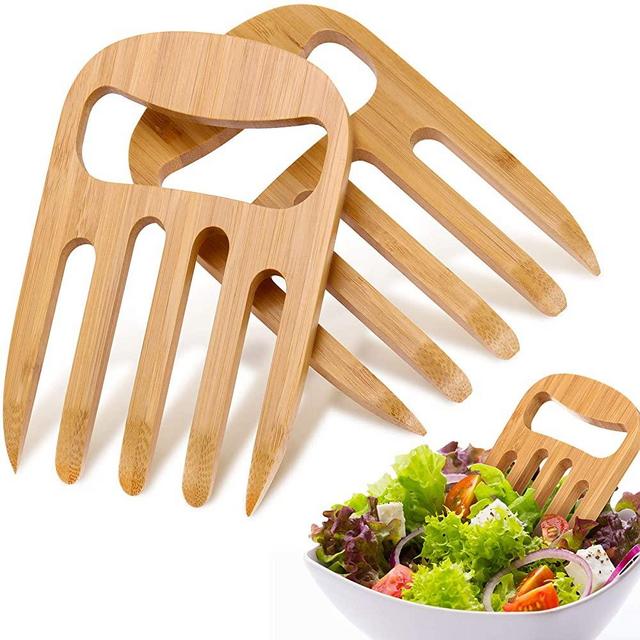 2 Pieces Totally Bamboo Salad Hands,Salad Servers Bamboo Serving Hands Latest Gripper Design Salad Claws Set for Serving Salad, Pasta, Fruit on Your Kitchen Counter, 6 Inches
