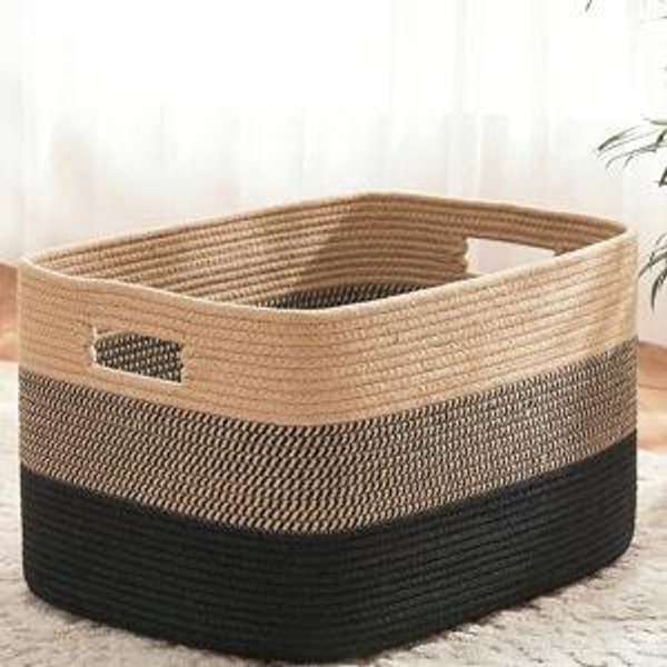 Blanket Basket,Rectangle Woven Baskets for Storage,65L Laundry Basket for Decorative Nursery Blanket,Toys,Dirty Clothes and Magazine in Shelves,Baby Room,and Living Room