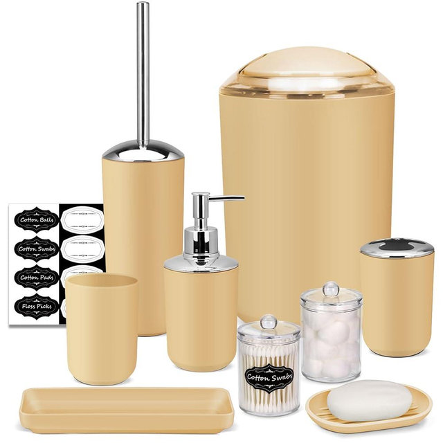IMAVO Bathroom Accessories Set,Yellow Bathroom Set,9 Pieces Bathroom Accessory Set,Tray,Qtip Holders,Toilet Brush,Trash Can for Bathroom Décor and Home Gifts