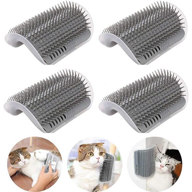 AikoPets Cat Self Groomer, 4 Pack Wall Corner Groomers Soft Grooming Brush Massage Combs for Short Long Fur Cats, Softer Massager Toy for Kitten Puppy