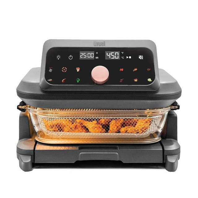 Livwell 6 Quart Glass Container Air Fryer with Pull-Out Drawer & Lid - Kitchen Gift - PFOA & PFAS-Free, 12 Presets, Dishwasher-Safe, Family-Sized One Dish Meal for Baking, Roasting & Crispy Frying