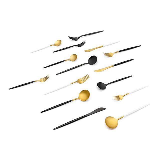 homyhomi Luxury Stainless Steel Tableware Cutlery Set including Knives Forks Spoons, Modern Dining Flatware Set With Gift Box, Kitchen Sets For Home, Silverware (20, Black Gold)