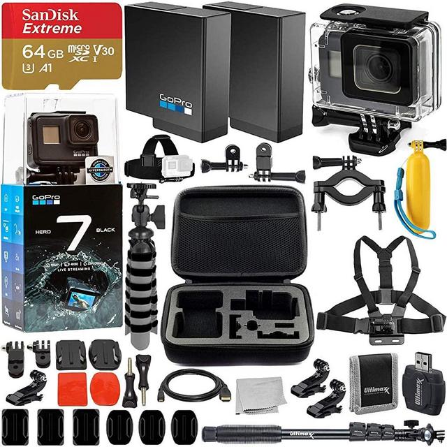 GoPro HERO7 Hero 7 Black Action Camera Super Bundle - Includes: SanDisk Extreme 64GB microSDHC Memory Card & Much More