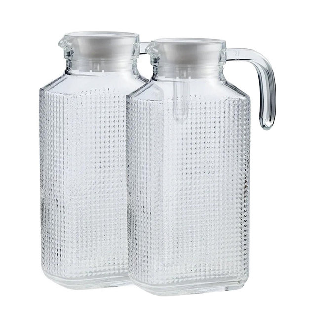 Circleware Frigo Set of 2 Textured Pitchers with Plastic Lid, 63.4 oz.