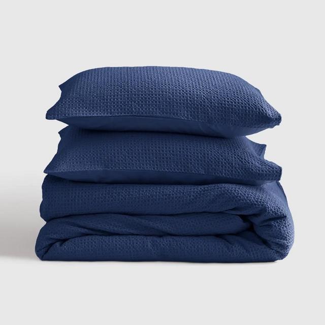 King Organic Luxe Waffle Duvet Cover Set - Indigo