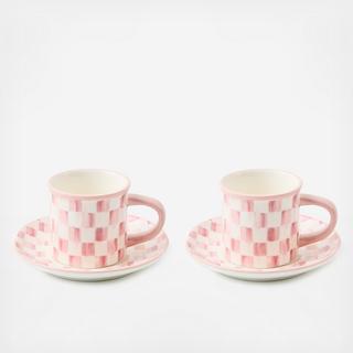 Rosy Check Stoneware Espresso Cup & Saucer, Set of 2
