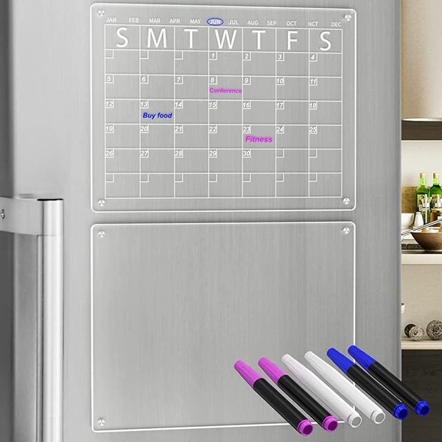  YeWink Magnetic Dry Erase Calendar Board for Fridge, 16”x12  Clear 2 Set Acrylic Planner Board for Refrigerator, Reusable Whiteboard  Includes 6 Markers 3 Colors : Office Products