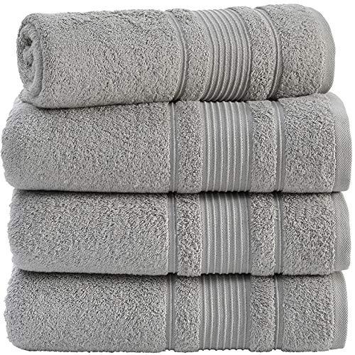 Qute Home 100% Turkish Cotton Bath Towels (27 x 52 inches) 4 Pieces Towel Set, Grey