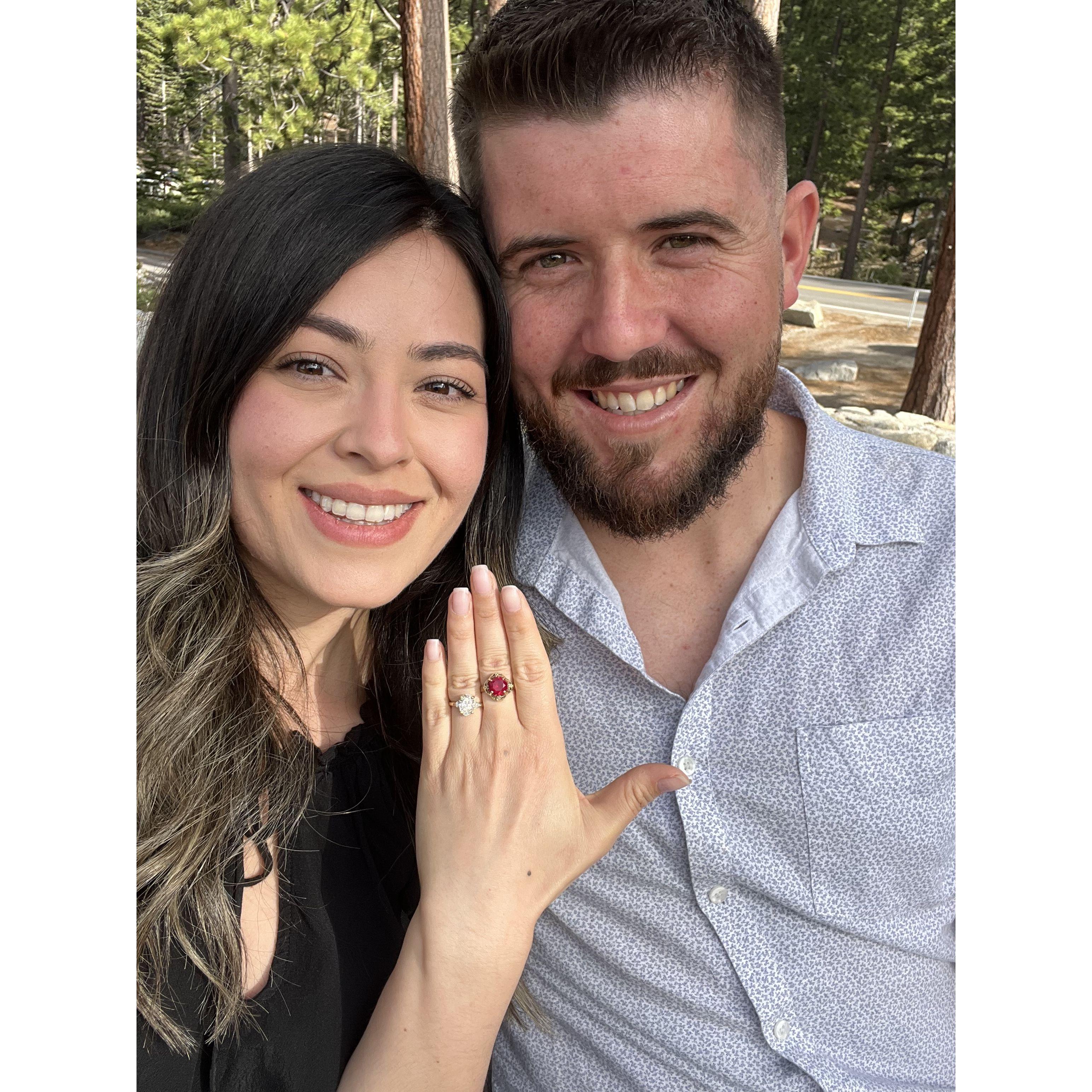 We got engaged in Lake Tahoe.