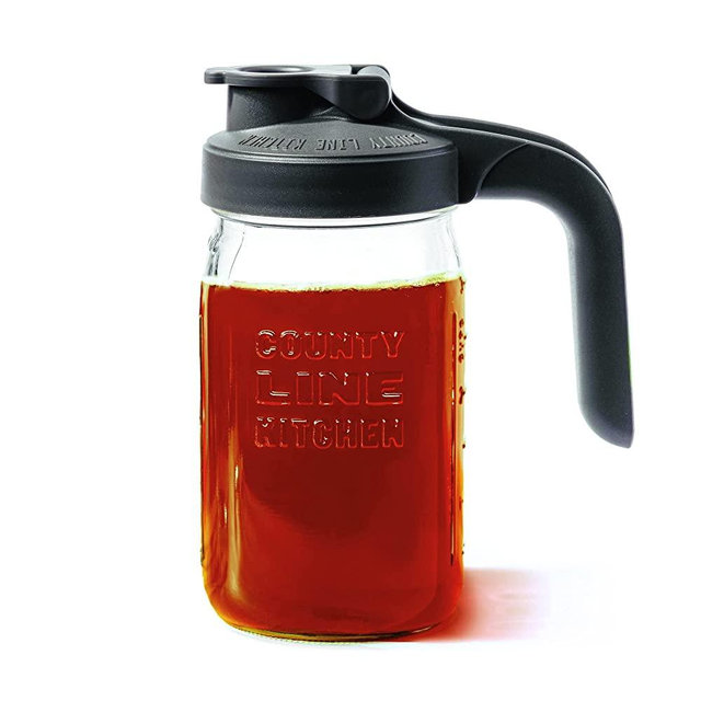 County Line Kitchen - Heavy Duty Glass Mason Jar Pitcher - Wide Mouth, 1 Quart(32 oz), Gray