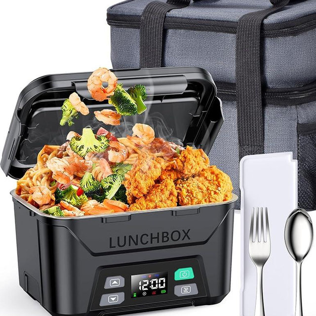 Docusvect Rechargeable Heated Lunch Box for Men, 1.3L Cordless Electric Lunch Box for Adults with Smart Scheduled Heating, Portable Food Warmer with Complete Accessories