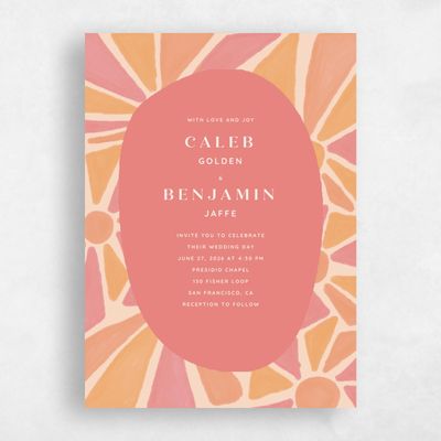 Coral, Pink Wedding Invitation - Barcelona Portrait
