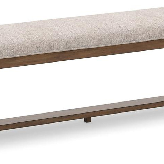 Signature Design by Ashley Cabalynn Farmhouse Upholstered 63" Dining Bench, Beige & Light Brown