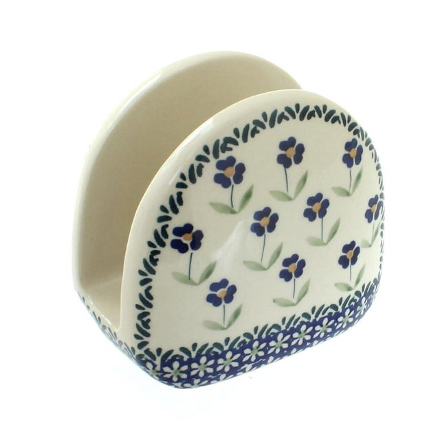 Blue Rose Polish Pottery - Blue Daisy Napkin Holder - 5" x 5" - Ceramic Napkin Holders, Decorative Dining Table Accessories