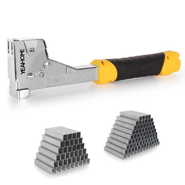 YEAHOME Heavy Duty Hammer Tacker with Anti-jam Magazine, Steel Construction Manual Hammer Stapler with 6000 T50 Staples of 1/2, 3/8 inches for Construction, Roofing, House Wrap, Insulation,Floor
