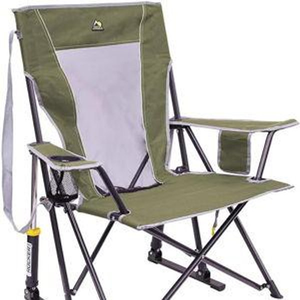 GCI Outdoor Comfort Pro Rocker Camping Chair | Portable Folding Rocking Chair with Durable Armrests & Drink Holder — Loden Green