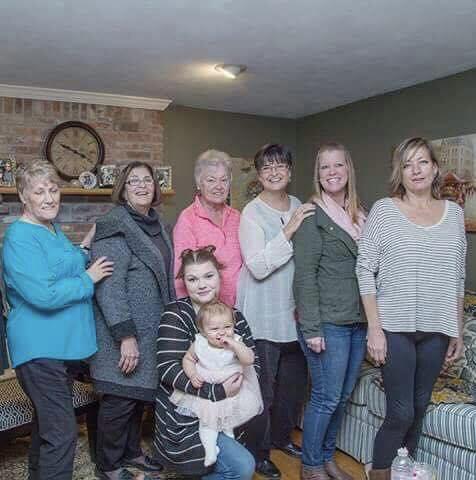 Starting left to right
Rebecca’s Grandmother Rose, Aunt Augusta, late grandmother Elizabeth, great aunt Maggie, aunt Debby and late aunt Linda
Bottom - Rebecca and daughter Willow