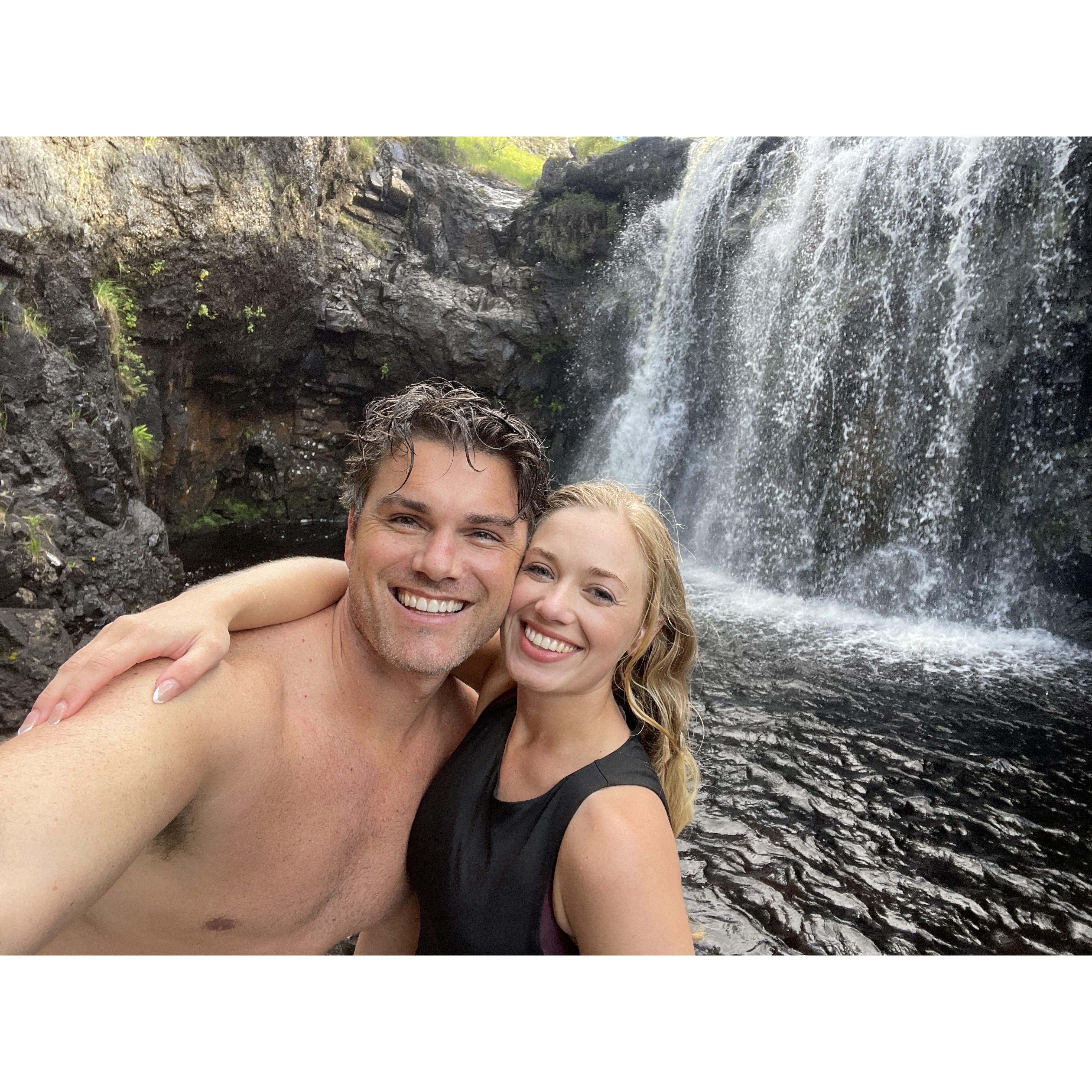 We may or may not have hopped a fence on someone's private property to go skinny dipping in this beautiful waterfall on the Isle of Skye...