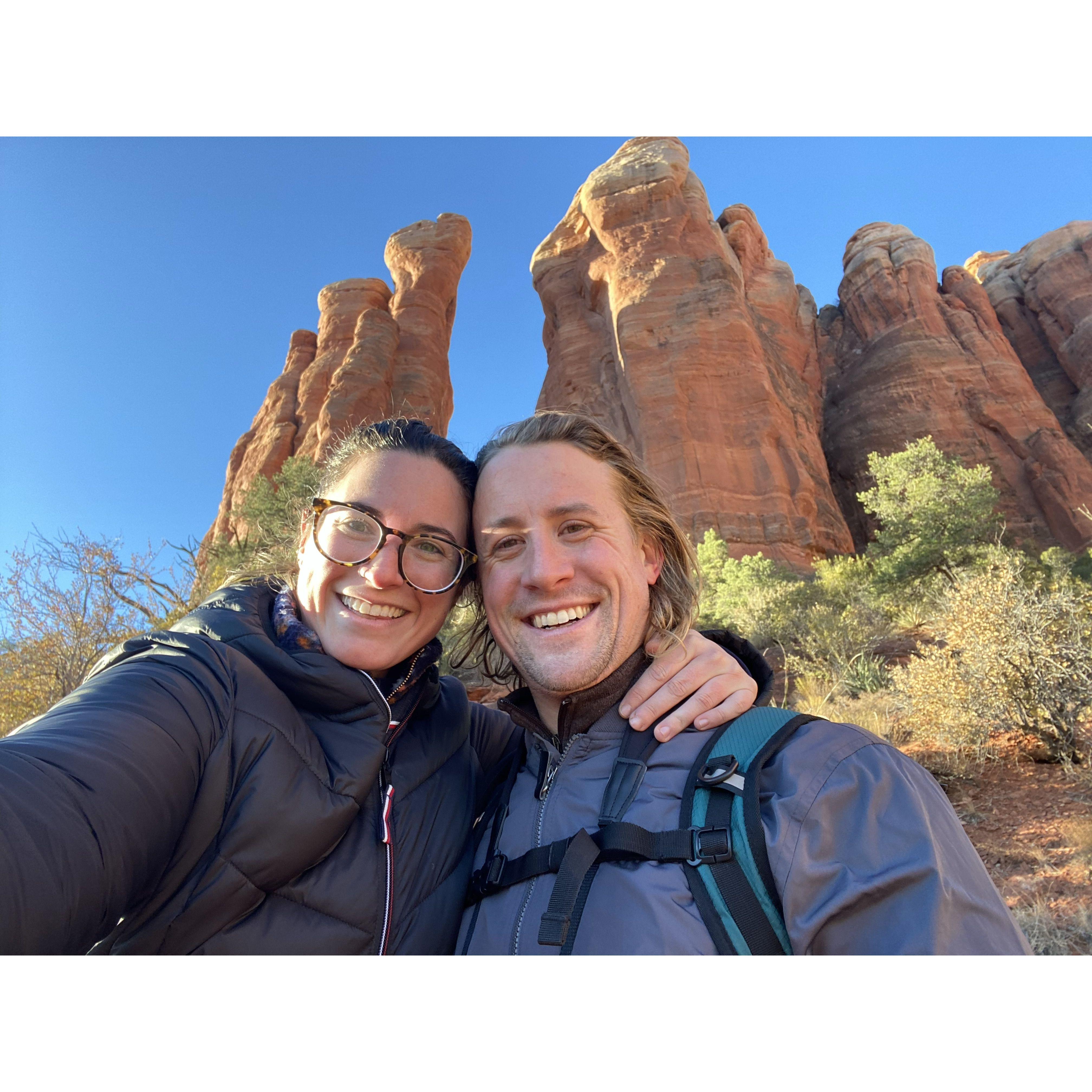 Cathedral Rock, an energy vortex in Sedona. We got there at sunrise for Kelseys' birthday, we hiked up into the opening over our heads.