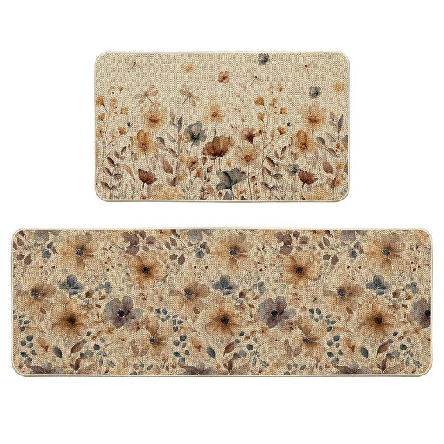 Artoid Mode Floral Flowers Spring Kitchen Mats Set of 2, Home Decor Low-Profile Kitchen Rugs for Floor - 17x29 and 17x47 Inch