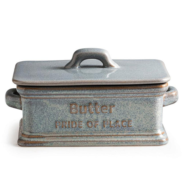 Zoeeker Butter Dish with Lid, Ceramic Butter Holder Container Large Butter Dish for Countertop Farmhouse Father's Day Kitchen Decor Butter Keeper for East West Coast Butter, Gray
