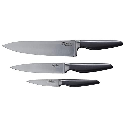 Ayesha Curry 46956 Cutlery Japanese Stainless Steel Knife Cooking Knives Set with Sheaths, 8 Inch Chef Knife, 6 Inch Utility Knife, 3.5 Inch Paring Knife, Charcoal Gray