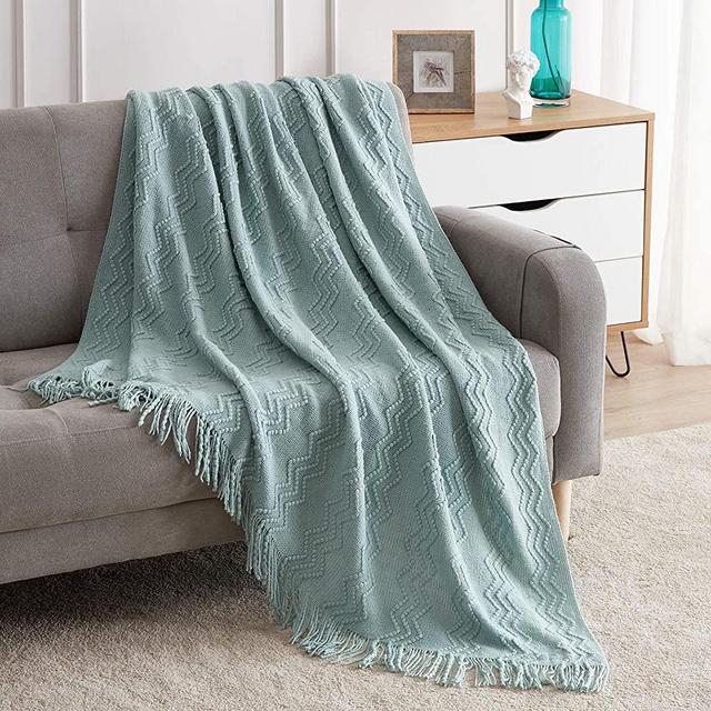 Bourina Textured Solid Soft Sofa Throw Couch Cover Knitted Decorative Blanket,Aqua 50"x60"