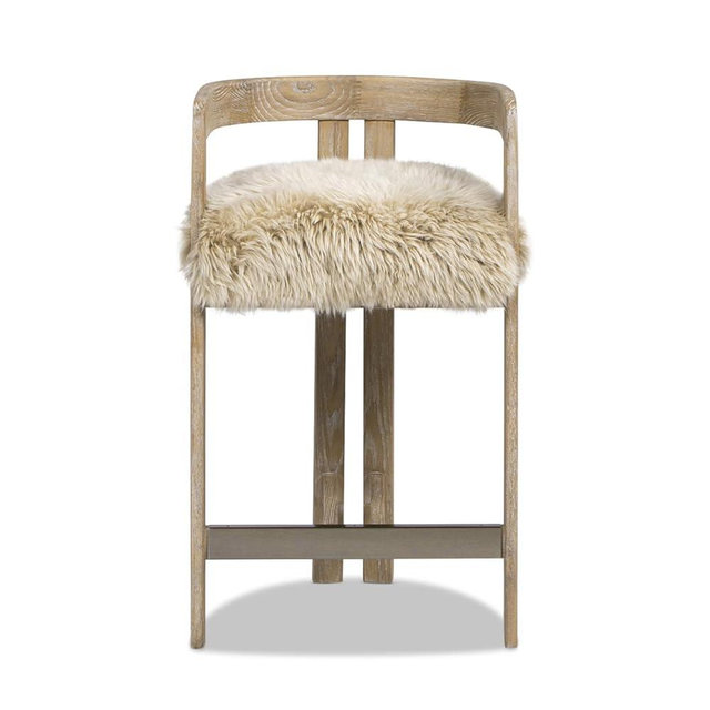 Jennifer Taylor Home Millwick 26.5" Low Back Genuine Fur Counter Stool, Natural Blonde Genuine Fur