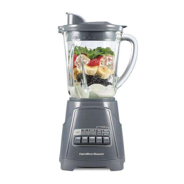 Hamilton Beach Power Elite Wave Action Blender For Smoothies, 40 Oz Glass Jar, 12 Functions Including Puree, Crush Ice, 700 Watts, Grey (58153J)