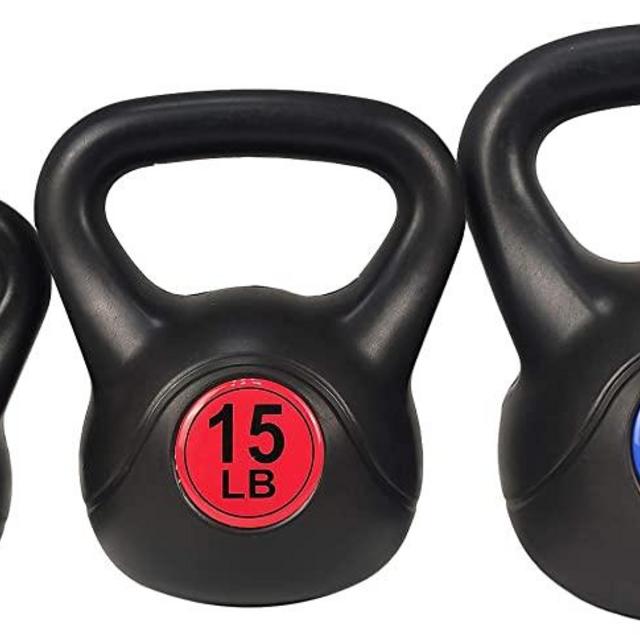BalanceFrom Wide Grip 3-Piece Kettlebell Exercise Fitness Weight Set, Include 5 lbs, 10 lbs, 15 lbs or 10 lbs, 15 lbs, 20 lbs