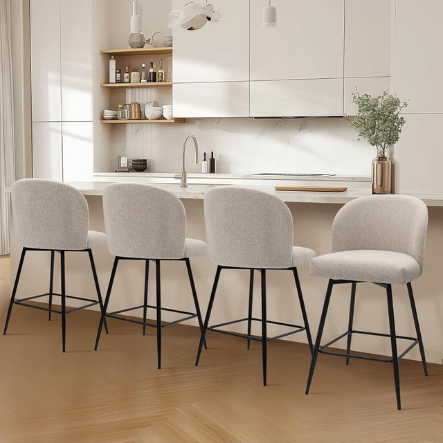 VATROS Counter Height Bar Stools Set of 4, 360° Swivel Upholstered Barstools with Backs and Metal Legs, 26" H Seat Height,Redish Sand