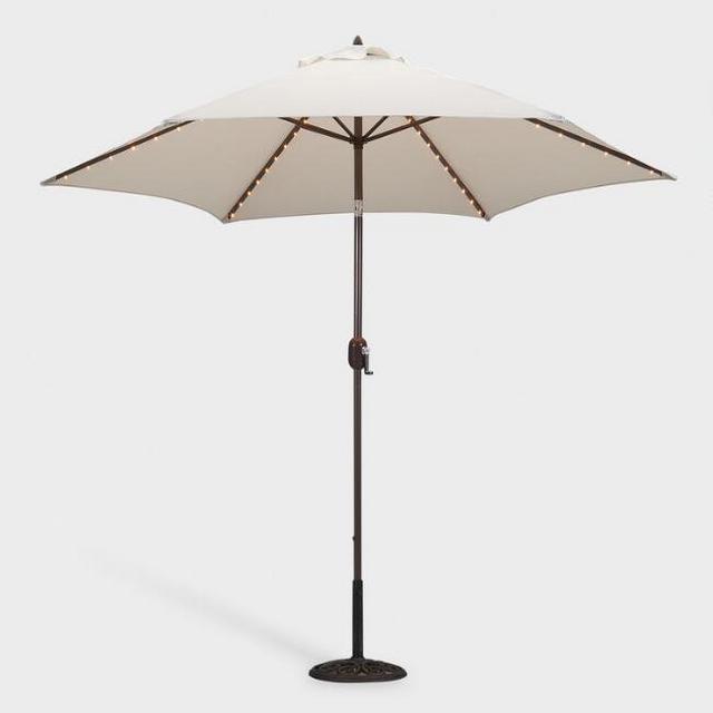 Natural 9 Ft Tilting Outdoor Umbrella With Lights