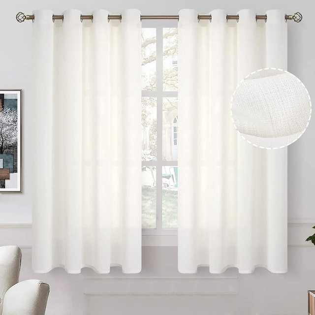 BGment Ivory Cream Sheer Curtains 63 Inch Length 2 Panel Set for Bedroom, Grommet Light Filtering Casual Textured Privacy Semi Sheer Cotton Curtains for Living Room, Each 52 x 63 Inch