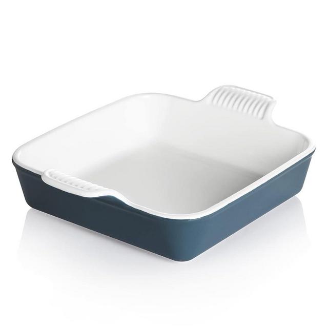 Sweejar Ceramic Baking Dish, 9 x 9 Cake Baking Pan for Brownie, Porcelain Square Bakeware with Double Handle for Casserole, Lasagna, Family Dinner (Fog Blue)